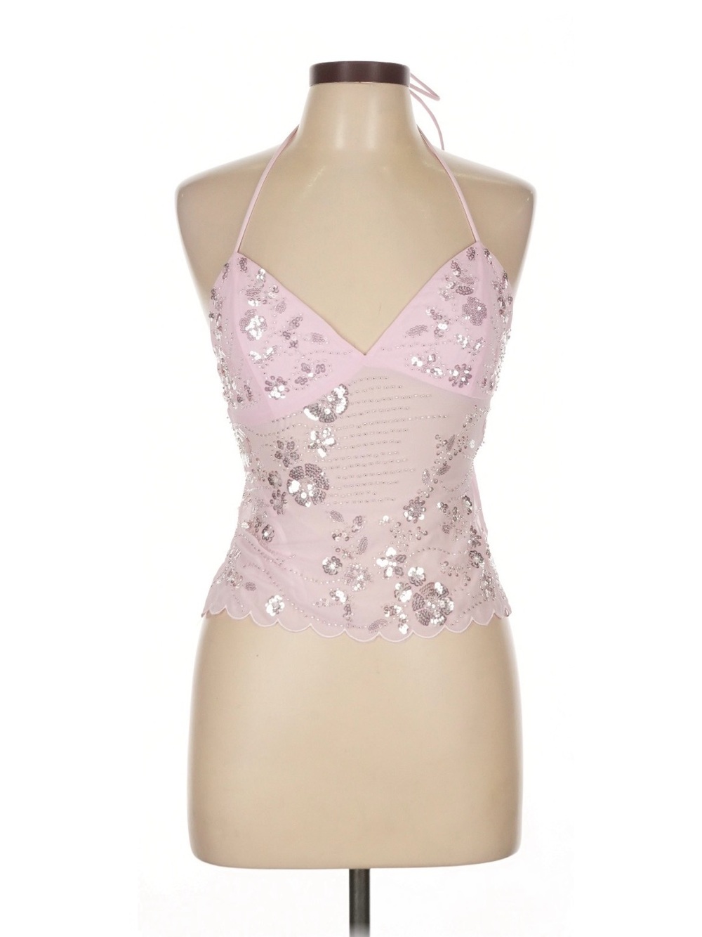 Edikted Pink Halter Camisole with Blue Stitch Accent